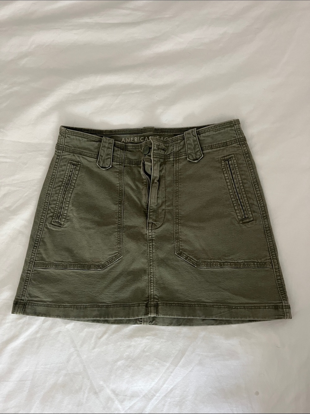 American Eagle Outfitters Olive Utility Mini Skirt with Front Pockets